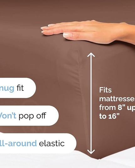 Cal King Size 4 Piece Sheet Set - Comfy Breathable & Cooling Sheets - Hotel Luxury Bed Sheets for Women & Men - Deep Pockets, Easy-Fit, Extra Soft & Wrinkle Free Sheets - Brown Oeko-Tex Bed Sheet Set - LeafyLoom