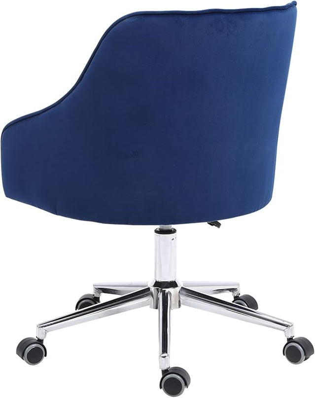 Velvet Desk Chair Vanity Chair for Makeup with Wheels and Back Home Office Chair Adjustable Rolling Swivel Chair for Bedroom Vanity Room Blue - LeafyLoom