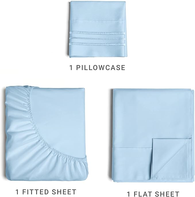 Twin XL Size 3 Piece Sheet Set - Comfy Breathable & Cooling Sheets - Hotel Luxury Bed Sheets for Women & Men - Deep Pockets, Easy-Fit, Soft & Wrinkle Free Sheets - Light Blue Oeko-Tex Bed Sheet Set - LeafyLoom