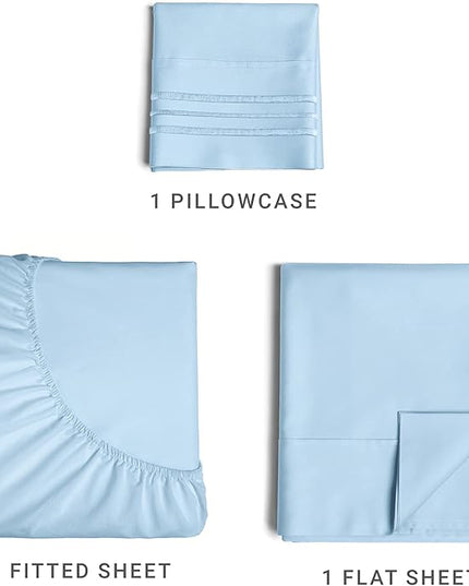 Twin Size 3 Piece Sheet Set - Comfy Breathable & Cooling Sheets - Hotel Luxury Bed Sheets for Women & Men - Deep Pockets, Easy-Fit, Soft & Wrinkle Free Sheets - Light Blue Oeko-Tex Bed Sheet Set - LeafyLoom