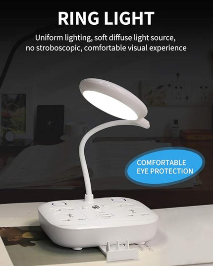LED Desk Lamp, Adjustable Table Lamp Light with Remote Control, Eye-Caring Dimmable Office Lamp with 2 USB Charging Ports, 4 AC Power Outlets, Phone Stand, Multi Brightness Levels White - LeafyLoom