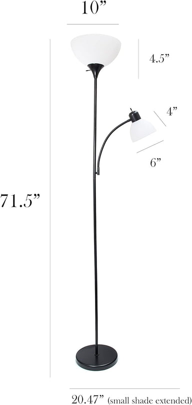 Simple Designs LF2000-BLK-2PK 2 Light Mother Daughter Floor Lamp with Reading Light, 2 Pk Black, 71.5" - LeafyLoom
