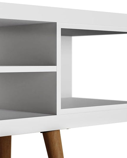 Manhattan Comfort Utopia 53.14" Freestanding Entertainment Center for Living Room, Mid Century Modern TV Stand with Shelves, Storage and Media Holes, Fits 50" Screens, 53.14 Inches, White - LeafyLoom