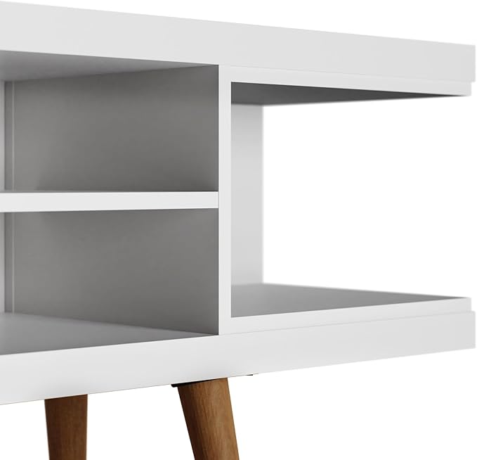 Manhattan Comfort Utopia 53.14" Freestanding Entertainment Center for Living Room, Mid Century Modern TV Stand with Shelves, Storage and Media Holes, Fits 50" Screens, 53.14 Inches, White - LeafyLoom
