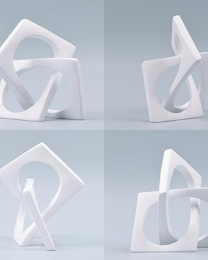 DOVDOV Geometric cube white knot decorations, geometric sculptures, modern home decorations for home decor accents, dining tables, on shelves, consoles, entryway tabletop centrepieces - LeafyLoom