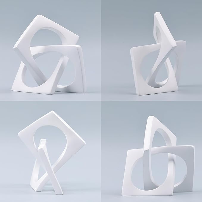 DOVDOV Geometric cube white knot decorations, geometric sculptures, modern home decorations for home decor accents, dining tables, on shelves, consoles, entryway tabletop centrepieces - LeafyLoom