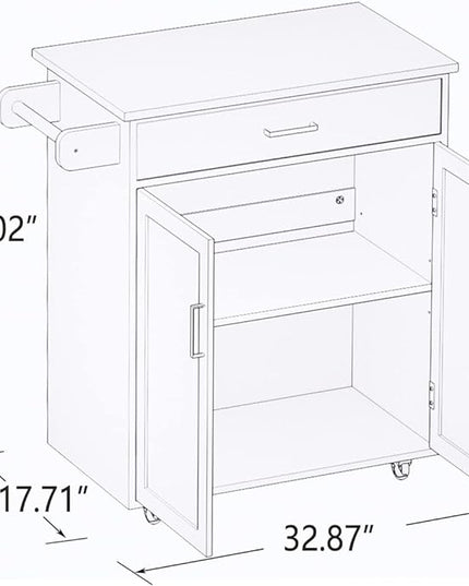 Kitchen Island with Storage, 32" kitchen Island Cart with Drawer and Adjustable Shelf, Rolling Kitchen Island with Towel Rack and Rubber Wood Table Top for Dining Room, Living Room, White - LeafyLoom