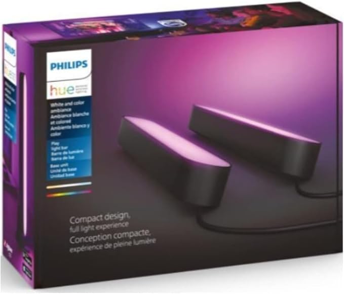 Philips Hue Smart Play Light Bar Base Kit, Black - White & Color Ambiance LED Color-Changing Light - 2 Pack - Requires Bridge - Control with App - Works with Alexa, Google Assistant and Apple HomeKit PhilipsHue