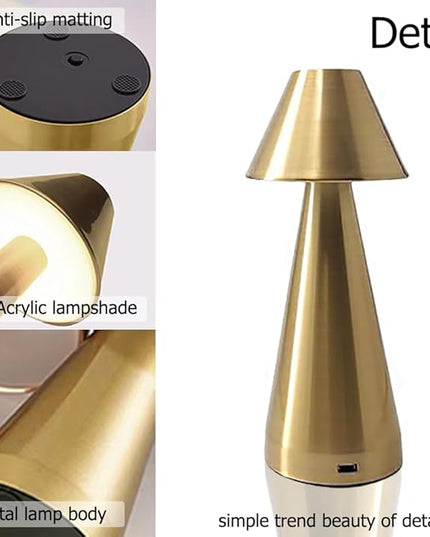 Portable Metal Desk Lamp, Cordless Metal LED Table Lamp,3 Color Touch Control Rechargeable Lamp,3-Levels Brightness Room Decor Desk Lamp,Bedside Lamp,Dining Room Lamp (Gold) - LeafyLoom