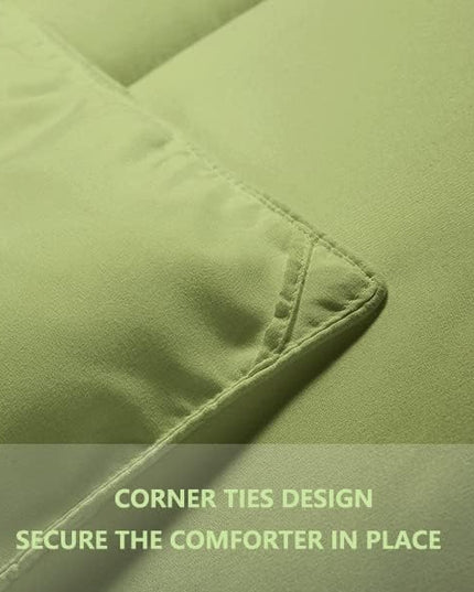 Queen Comforter Set 3 Pieces - Goose Down Alternative with 2 Pillow Shams - Extra Thick - Soft and Comfortable - Machine Washable (Queen,Green) - LeafyLoom