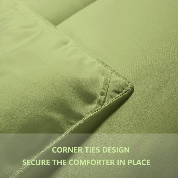 Queen Comforter Set 3 Pieces - Goose Down Alternative with 2 Pillow Shams - Extra Thick - Soft and Comfortable - Machine Washable (Queen,Green) - LeafyLoom