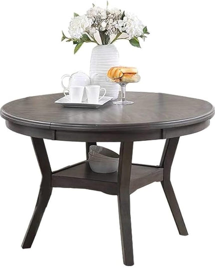 NicBex 47Inch Round Dining Table,Mid-Century Modern Kitchen Table with Walnut Rubber Wood MDF Tabletop and Shelve for 4 to 6,Dining Room Table for Kitchen,Dining Room and Living Room,Space-Saving,Gray - LeafyLoom