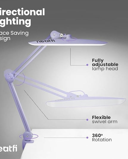 Neatfi XL 2,200 Lumens LED Task Lamp, 24W Super Bright Desk Lamp, 117 Pcs SMD LED, 4 Level Brightness, Dimmable, Task LED Light for Home, Office, Workbench (Non-CCT, Lavender) - LeafyLoom