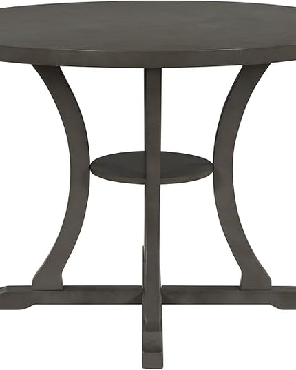Kitchen 5-Piece Round Table Set with Special-shaped Legs and an Exquisitely Designed Hollow Chair Back for Dining Room, Gray - LeafyLoom