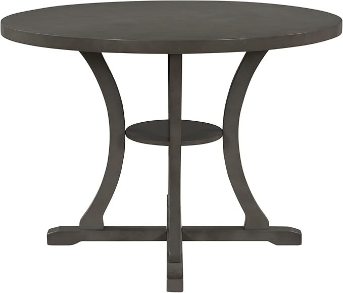 Kitchen 5-Piece Round Table Set with Special-shaped Legs and an Exquisitely Designed Hollow Chair Back for Dining Room, Gray - LeafyLoom