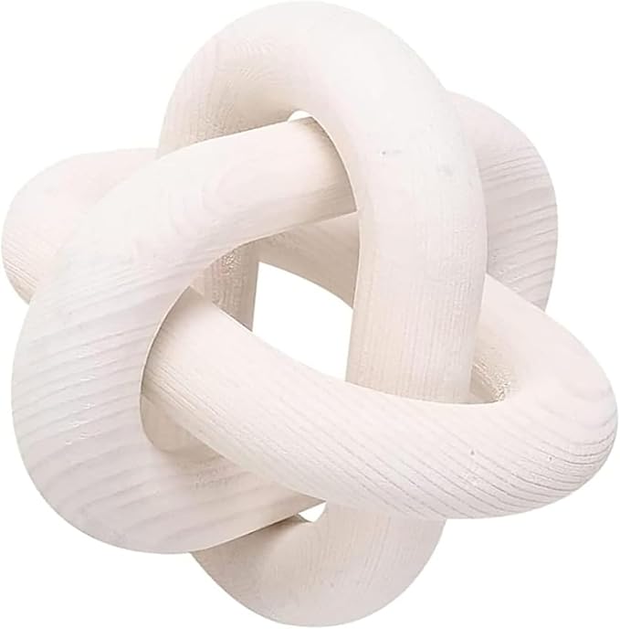 Wood Knot Decor -Coffee Table Decor Shelf Decor Table Books Hand Carved Home Decoration Boho Country Rustic Modern Shabby Chic Style Decor 3 Link Wooden Knot Chain Link Decor (White) - LeafyLoom