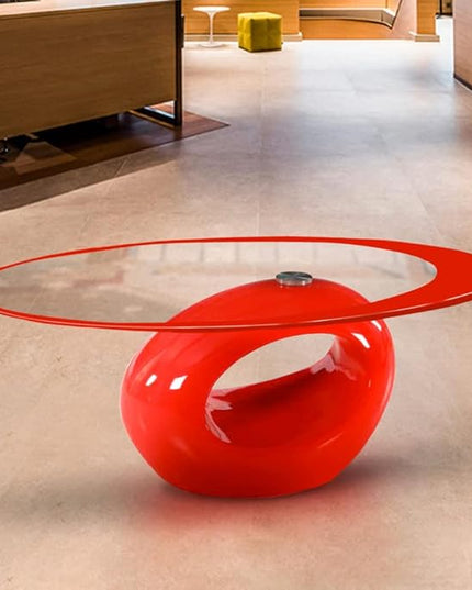 Fab Glass and Mirror CTR-FAB30000 Oval Glass Coffee Table, 43.5 in x 25.5 in x 16 in, Red - LeafyLoom