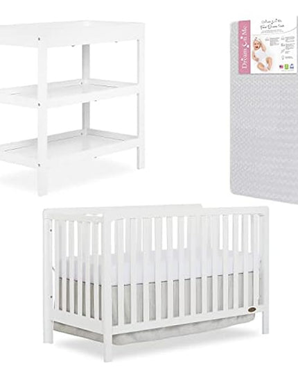 Nursery Essentials Bundle of Dream On Me Ridgefield 5-in-1 Convertible Crib, Dream On Me Ridgefield Changing-Table, with a Dream On Me Honeycomb Orthopedic Firm Fiber Standard Crib Mattress - LeafyLoom