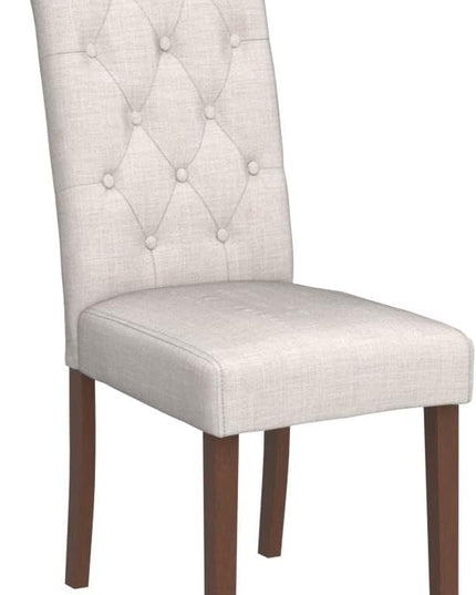 COLAMY Button Tufted Dining Chairs Set of 6, Accent Parsons Diner Chair Upholstered Fabric Dining Room Chairs Stylish Kitchen Chairs with Solid Wood Legs and Padded Seat - Dark Beige - LeafyLoom