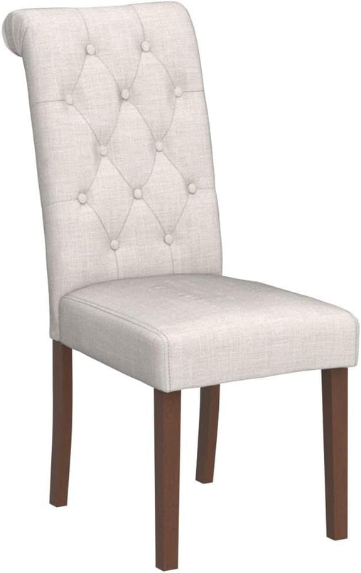COLAMY Button Tufted Dining Chairs Set of 6, Accent Parsons Diner Chair Upholstered Fabric Dining Room Chairs Stylish Kitchen Chairs with Solid Wood Legs and Padded Seat - Dark Beige - LeafyLoom