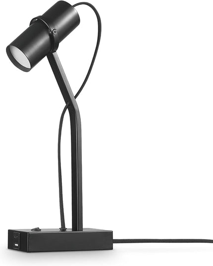 Globe Electric MRDK by Globe Series.01.TL 16" LED Desk Lamp, 2.1A Combined USB Port and USB-C Port, 5 Watts, 240 Lumens, 3000 Kelvin Warm White, Adjustable Shade, Matte Black - LeafyLoom