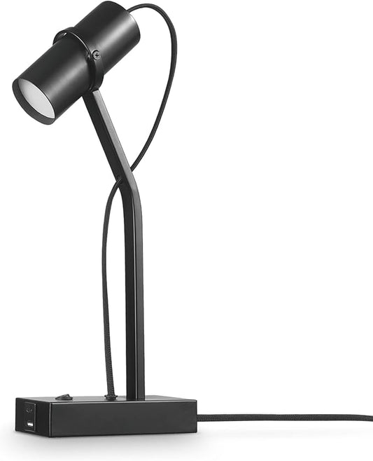 Globe Electric MRDK by Globe Series.01.TL 16" LED Desk Lamp, 2.1A Combined USB Port and USB-C Port, 5 Watts, 240 Lumens, 3000 Kelvin Warm White, Adjustable Shade, Matte Black - LeafyLoom