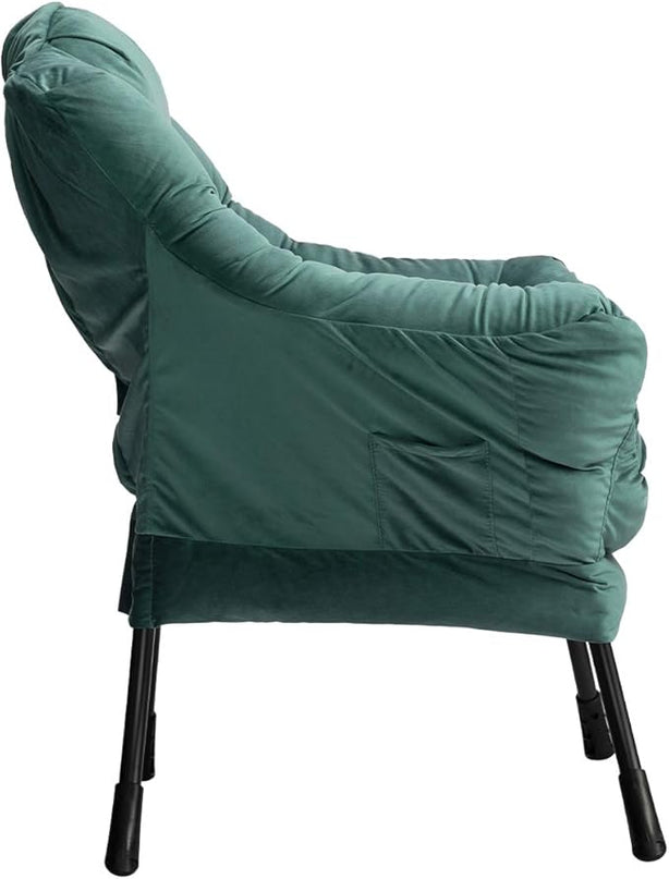 AcozyHom Modern Large Cotton Fabric Lazy Chair，Accent Contemporary Lounge Chair, Single Steel Frame Leisure Sofa Chair with Armrests and A Side Pocket, Army Green - LeafyLoom