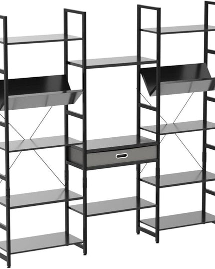 NUMENN Triple Wide 5 Tier Bookshelf, Adjustable Rustic Industrial Style Book Shelves, Modern Bookcases and Bookshelves Furniture for Bedroom, Living Room and Home Office, Elegant Black - LeafyLoom