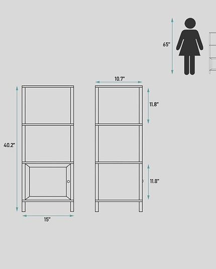 TUTOTAK 4 Tier Bookcase and Bookshelf, Narrow Book shelf with Door for Small Space, for Living Room, Office, Study, Entryway, Black BS03BK004 - LeafyLoom