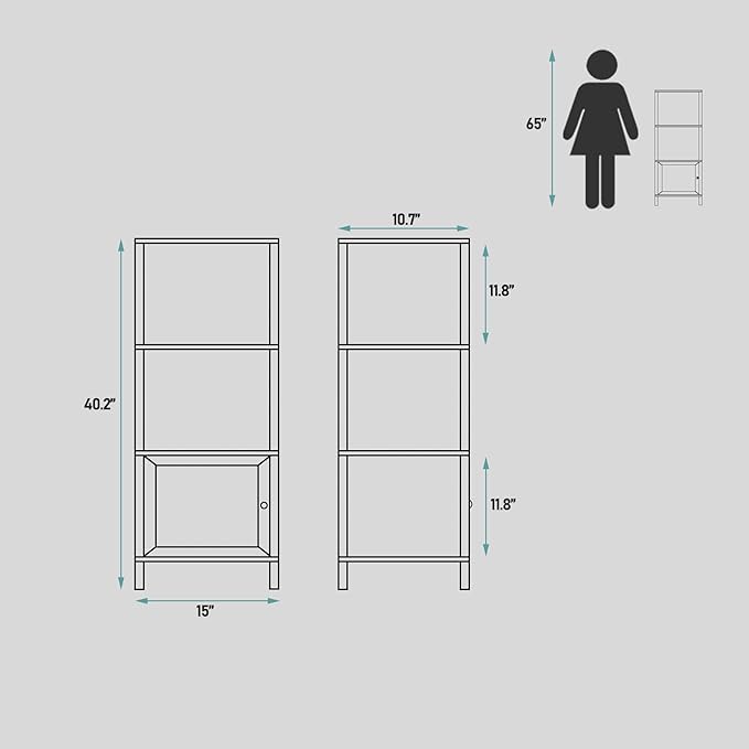 TUTOTAK 4 Tier Bookcase and Bookshelf, Narrow Book shelf with Door for Small Space, for Living Room, Office, Study, Entryway, White BS03BW004 - LeafyLoom