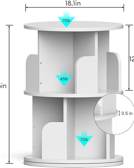 Nidouillet Small Rotating Bookshelf, 2Tier Revolving Bookcase 360 Display Round Bookshelf Narrow Swivel Corner Book Shelf Standing Bookcase for Adult Bedroom, Living Room - LeafyLoom