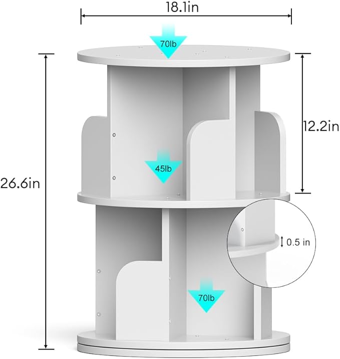 Nidouillet Small Rotating Bookshelf, 2Tier Revolving Bookcase 360 Display Round Bookshelf Narrow Swivel Corner Book Shelf Standing Bookcase for Adult Bedroom, Living Room - LeafyLoom