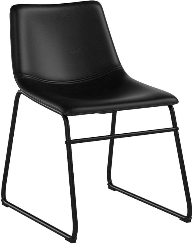 Walker Edison Douglas Urban Industrial Faux Leather Armless Dining Chairs, Set of 2, Black - LeafyLoom