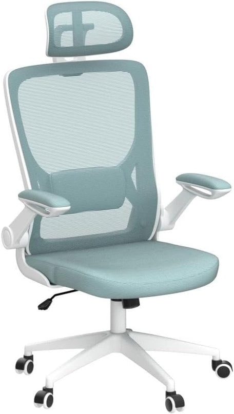 KERDOM Ergonomic Office Chair, Breathable Mesh Desk Chair, Lumbar Support Computer Chair with Headrest and Flip-up Arms, Swivel Task Chair, Adjustable Height Gaming Chair, LightBlue - LeafyLoom