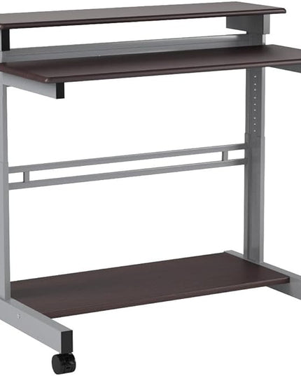 Stand Up Desk Store Rolling Adjustable Height Two Tier Standing Desk Computer Workstation (Silver Frame/Dark Walnut Top, 48" Wide) - LeafyLoom