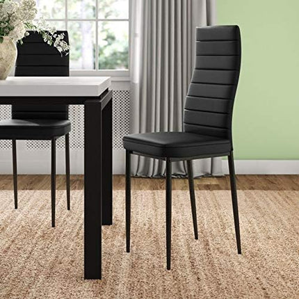 MLM-17429-6-BK-SET 7 Piece Modern Glass Dining Table Set, Elegant Style Anti Dirt-51.2" X 27.6" X 29.5 ", Black - LeafyLoom