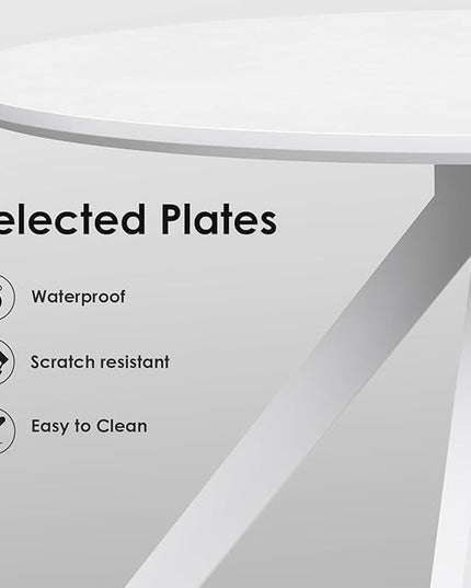 Farini White Dining Table for 4-6 Person,47" Round Wooden Dining Tabletop and Metal Frame for Home Kitchen Dining Desk (47 inch,120cm) - LeafyLoom
