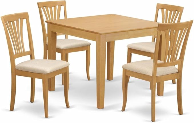 East West Furniture OXAV5-OAK-C Oxford 5 Piece Dinette Set for 4 Includes a Square Room Table and 4 Linen Fabric Kitchen Dining Chairs, 36x36 Inch - LeafyLoom