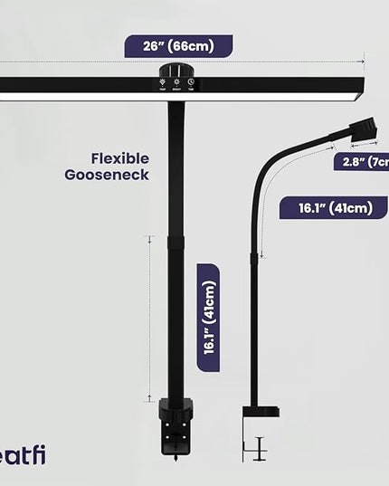 Neatfi LED Desk Lamp with 6-Level Brightness, Adjustable 2700~6500K Color Temperature, 14” Wide, Timer & Charging Port - Touch & Knob Control, 800 Lumens, Dimmable LED Table Light, 24W, CRI 85 (Black) - LeafyLoom