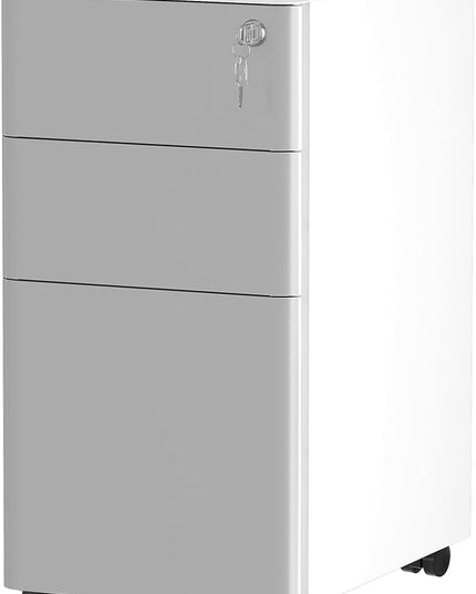 YITAHOME 3-Drawer Metal Filing Cabinet Office Drawers with Keys, Compact Slim Portable File Cabinet, Pre-Built Office Storage Cabinet for A4/Letter/Legal (Gray and White) - LeafyLoom