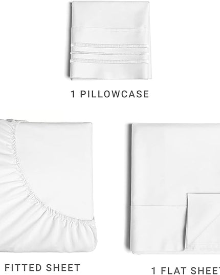 Twin Size Sheet Set - Breathable & Cooling Sheets - Hotel Luxury Bed Sheets - Extra Soft - Deep Pockets - Easy Fit - 3 Piece Set - Wrinkle Free - Comfy - White Bed Sheets - Twins Sheets - 3 PC - LeafyLoom