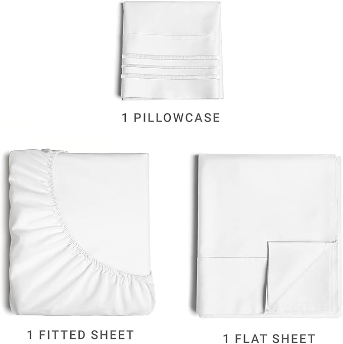 Twin Size Sheet Set - Breathable & Cooling Sheets - Hotel Luxury Bed Sheets - Extra Soft - Deep Pockets - Easy Fit - 3 Piece Set - Wrinkle Free - Comfy - White Bed Sheets - Twins Sheets - 3 PC - LeafyLoom