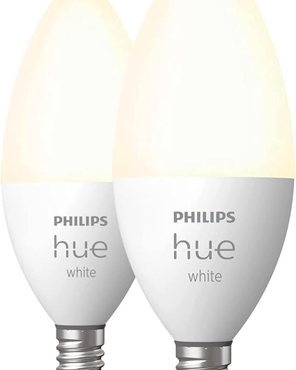 Philips Hue Smart 40W B39 Candle-Shaped LED Bulb - Soft Warm White Light - 2 Pack - 450LM - E12 - Indoor - Control with Hue App - Works with Alexa, Google Assistant and Apple Homekit PhilipsHue