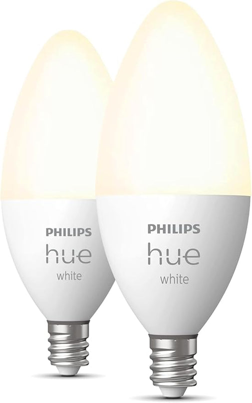 Philips Hue Smart 40W B39 Candle-Shaped LED Bulb - Soft Warm White Light - 2 Pack - 450LM - E12 - Indoor - Control with Hue App - Works with Alexa, Google Assistant and Apple Homekit PhilipsHue