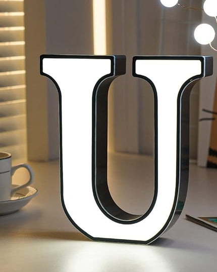 LED Marquee Letter Lights-DIY Marquee Lights up Letter Signs, Dual DC Interface Upgrade Multi-Letter Connection, 26 Alphabet Signs for Wedding, Birthday, Party， Bar Decoration (U) - LeafyLoom