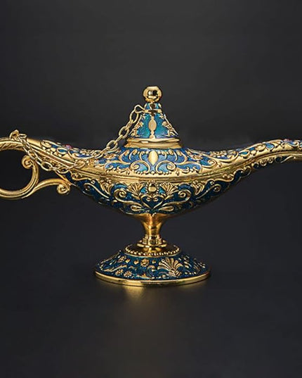 Classic Vintage Aladdin Magic Genie Costume Lamp Home Table Decoration & Gift, Golden Blue - LeafyLoom