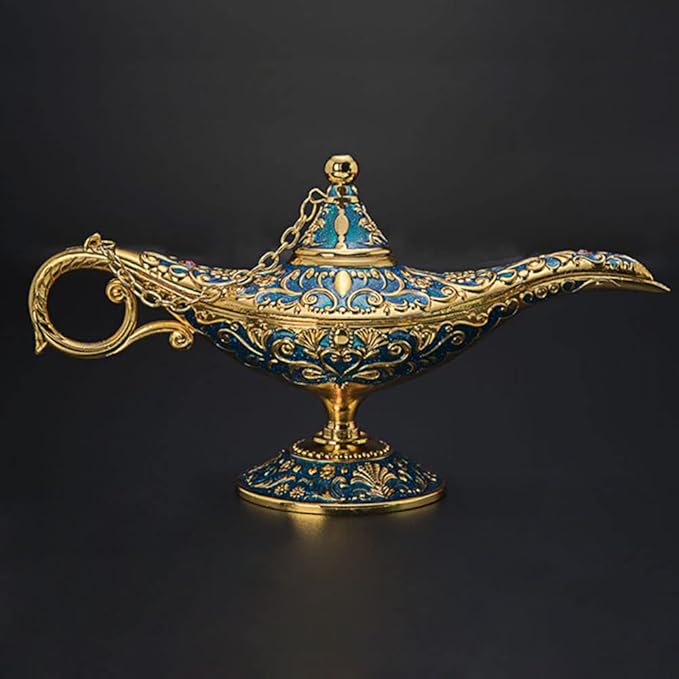 Classic Vintage Aladdin Magic Genie Costume Lamp Home Table Decoration & Gift, Golden Blue - LeafyLoom