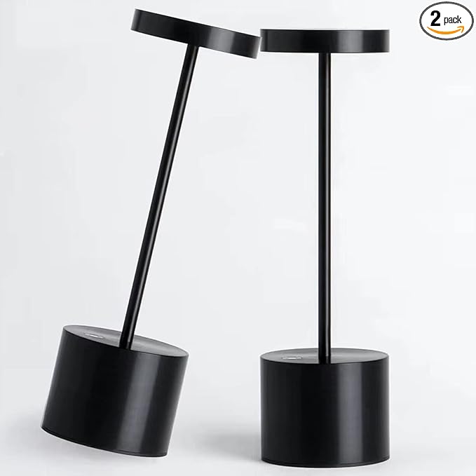Cordless Table Lamp, 10.25in Rechargeable Portable Battery Operated Powered Desk Lamps Set of 2 Levels Dimmable Night Table Lights for Living Room Dining Restaurant Bar Garden Patio-Black - LeafyLoom