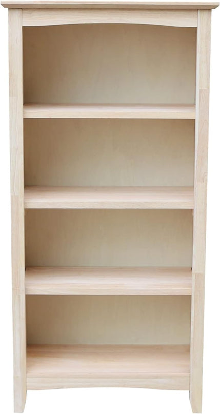 IC International Concepts Shaker Bookcase, 48-Inch Height, Durable Solid Wood Construction, 5 Adjustable Shelves, Home Office Furniture - Unfinished - LeafyLoom