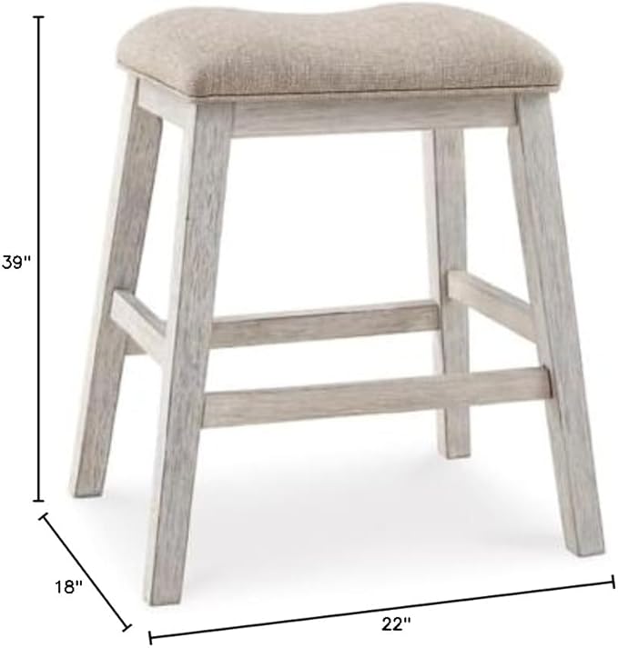 Signature Design by Ashley Skempton 20" Modern Farmhouse Dining Room Chair, 2 Count, Whitewash & Skempton Modern 24" Counter Height Upholstered Barstool, 2 Count, Whitewash - LeafyLoom